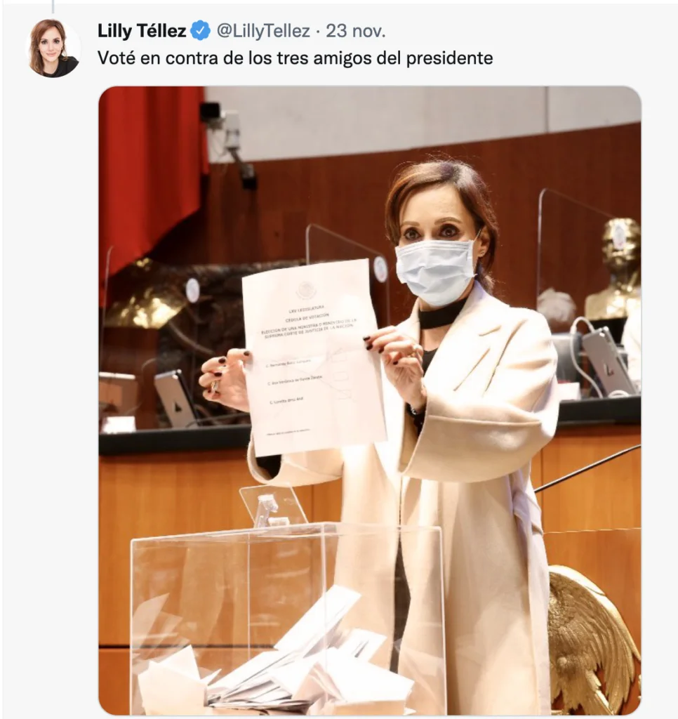 Lilly Téllez vota contra los amigos de AMLO en la Suprema Corte
